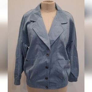 VTG 80s 90s Blair Boutique Light Bomber Jacket Size 10 Denim Blue Shoulder Pads